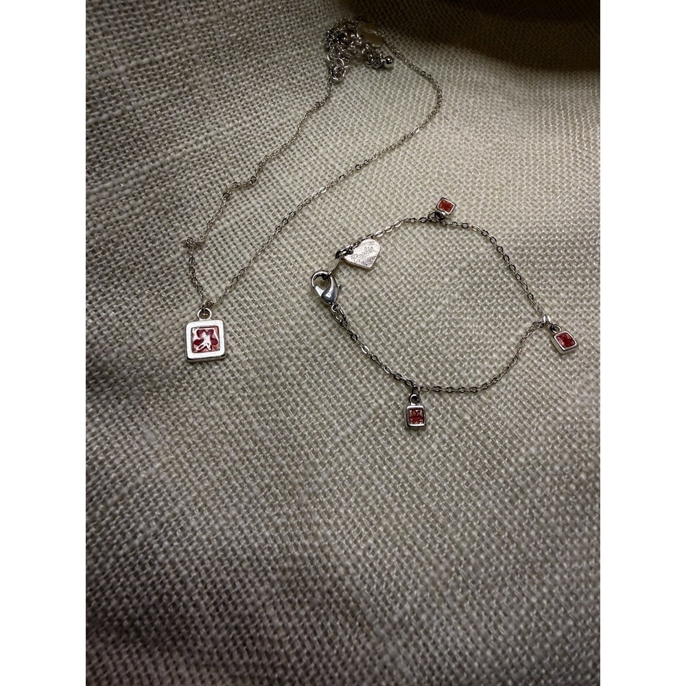 Vintage Barbie Avon Jewelry Set Necklace & Bracelet Silver Tone Pink Flower